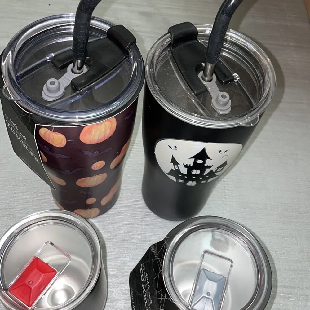 Set of 4 stainless steel double wall tumblers featuring Halloween prints🎃👻🕸 - Picture 2 of 2